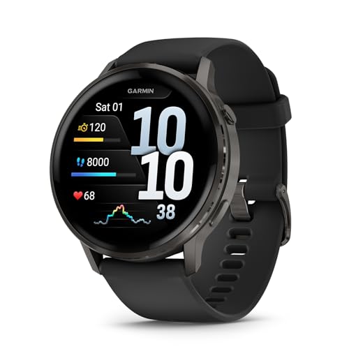 Garmin Venu¢ç 4, 45mm, Advanced Health and Fitness GPS Smartwatch, Bright and Colorful Display, Built-in Flashlight, 12 Days of Battery Life, Slate with Black Silicone Band