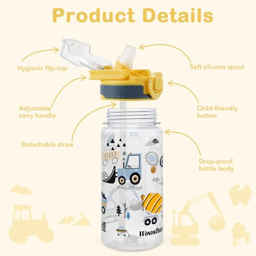 Kids 16 oz Water Bottle for School - Excavator & Dinosaur Design - Variation of THIS listing