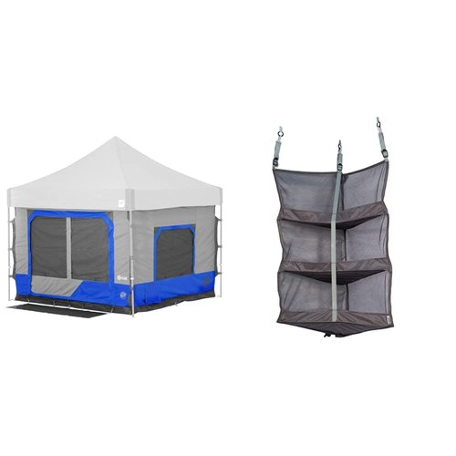 E-Z UP Camping Cube 6.4, Converts 10' Straight Leg Canopy into Camping Tent, Royal Blue & GSCBGY Gear Accessory Canopy Hanging Shelf, Black Mesh