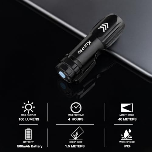 KunHe 5 Pack Small Rechargeable Flashlight Mini LED Flashlight Bright Clip-On Light EDC Flash Light with Side COB Light for Camping Home Emergency