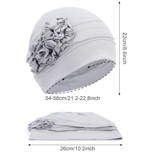 Chemo Headwear for Women - 4-Pack Elastic Turban Caps with Flower Design