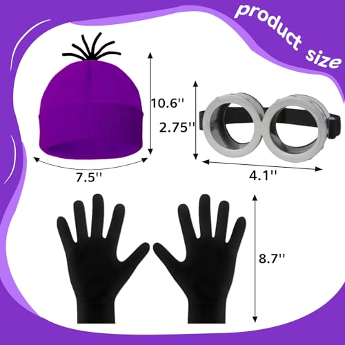 3Pcs Halloween Costume Accessories Adult, Yellow/Purple Beanie Goggles Gloves Women Men Halloween Party Costume Accessories