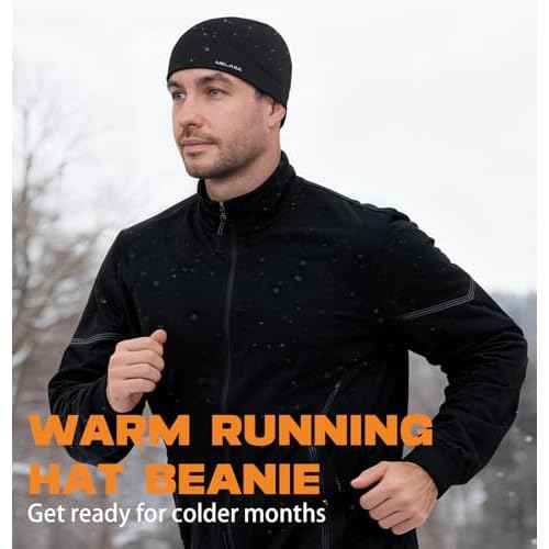 MELASA Lightweight Warm Running Winter Hat with Reflective Accents, Unidirectional Moisture Wicking Skull Caps for Men Women