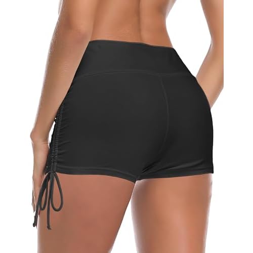 Buauty Women's Swim Shorts High Waisted Bathing Suit Bottoms Adjustable Side Tie Swimsuit Boy Short Pants Swimwear UPF50+