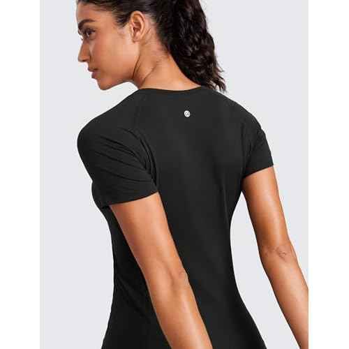 CRZ YOGA Seamless Workout Tops for Women Short Sleeve Athletic Tees Breathable Gym Running Yoga Shirts