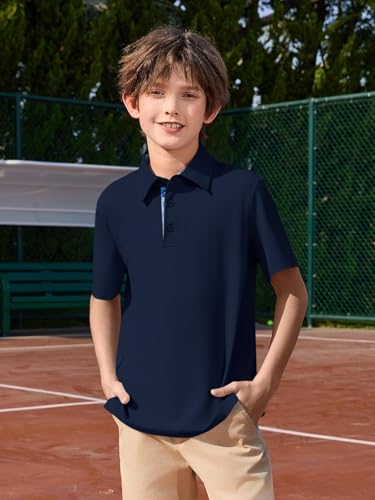 Kids Boys Short Sleeve Polo Shirt Athletic Golf School Uniform Collared Top 5-14Y