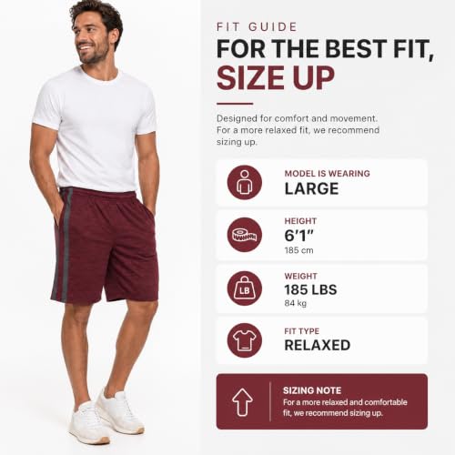 Essential Elements Men's 5 Pack Dry-Fit Athletic Gym Shorts Large Charcoal Maroon Grey Navy Black