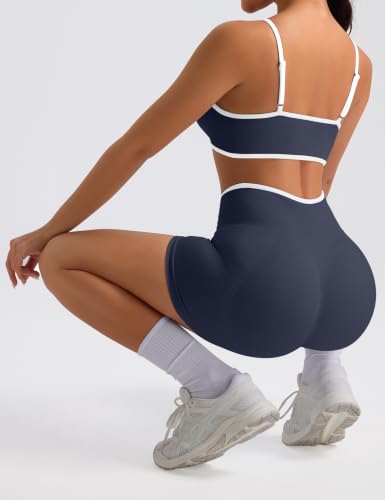 Women Workout Sets Scrunch Butt Lifting Shorts & Sports Bra Prussian Blue Small
