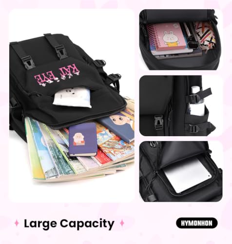 Large Capacity Casual Daypack Backpack with Pink Logo & Button Pins