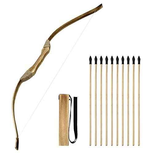 Kids Bow and Arrow Set, 32 Inch Archery Set Handmade Wooden Toy Bow and Arrow for Kids 4-6 8-12, Cosplay Game Costume Prop Play, 1 Bows 1 Quivers and 10 Wood Arrows, Gifts for Youth Boys & Girls