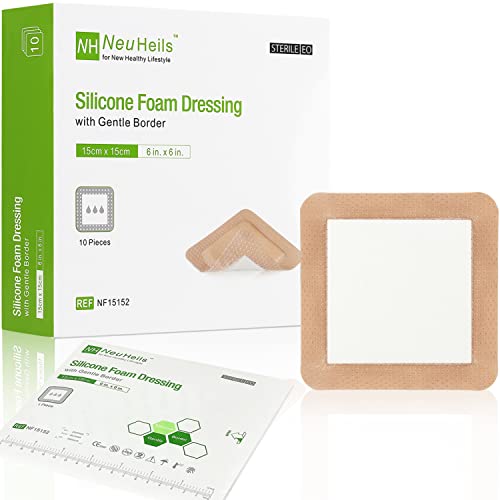NeuHeils Silicone Foam Wound Dressing 6x6 Inch Pack of 10 for Bed Sores