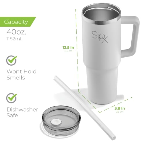 40 oz Insulated Tumbler with Handle & Straw Cream White - Leakproof Travel Mug