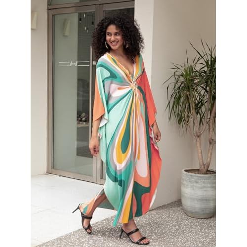 Women 2025 Summer Kaftan Dresses Plus Size Bathing Suit Cover Up Moo Moos Beach Dress for Swimwear Caftan Dress