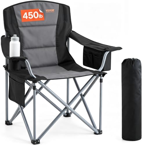 VEVOR Oversized Camping Folding Chair 1 Pack Heavy Duty Portable Outdoor Seat with Lumbar Support and Cooler Bag