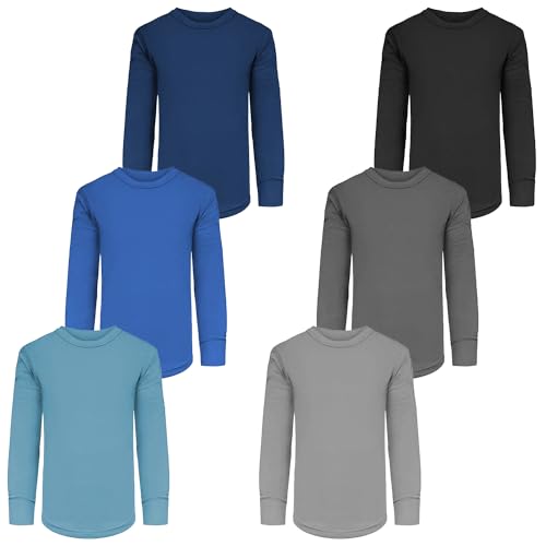 Boys Long Sleeve Performace Tops| Base Layer All Season Cotton Stretch Color Shirts| Multi Packs -Colors