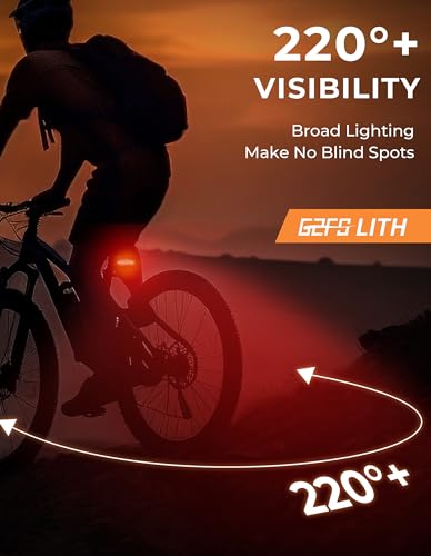 G2FS LITH 150 lm Rechargeable Bike Tail Light, IPX6 Waterproof Bicycle Rear Cycling 220° Wide Visible Safety Flashlight, 5 Light Mode for Adult Kid Men Women Road Mountain Accessories for Night Ride