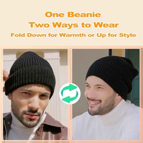 GDTOGRT Beanie for Women Men, Unisex Wool Knit Warm Fleece Lined Cuffed Winter Hat Cap