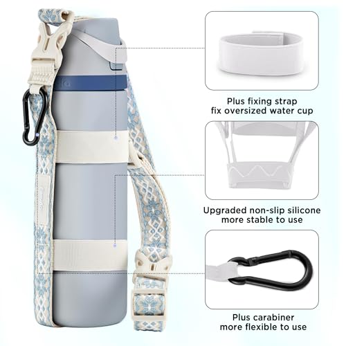 EasyAcc Water Bottle Holder Strap Sling, for Owala FreeSip 24 32 40 oz, Hydro Flask, Yeti, Stanley Flip, Universal Water Bottles, with Carabiner, for Walking Hiking Curise Travel (Bottle Excluded)