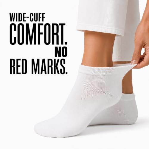 Wide-Cuff Cotton Ankle Socks for Men & Women 8 Pairs - Women 11–13 / Men 10–12 / White