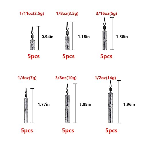 Fishing Weights Sinkers Set - 30pcs Drop Shot Weights for Bass & Fish - 3/16 oz