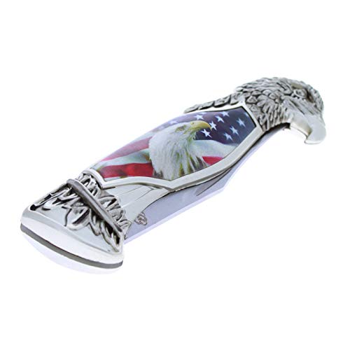 Patriotic American Flag Pocket Knife with Eagle Handle - 8 Inch Locking Collectible