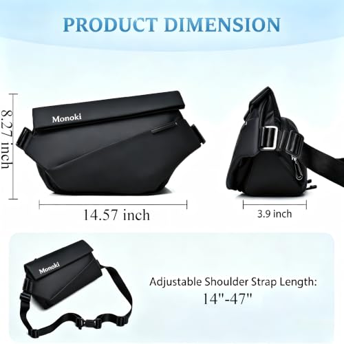 Monoki Waterproof Black Crossbody Sling Bag for Men & Women, Large Capacity