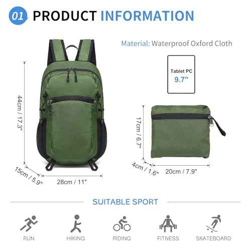 Hiking Daypack Packable, Camping Backpack Water Resistant Lightweight Polyester for Men Women Travel Outdoor