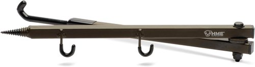 HME Durable Secure Convenient Portable Folding Tree Stand Bow Hanger w/Two Accessory Hooks - Extends to 20", Folds to 10", Olive