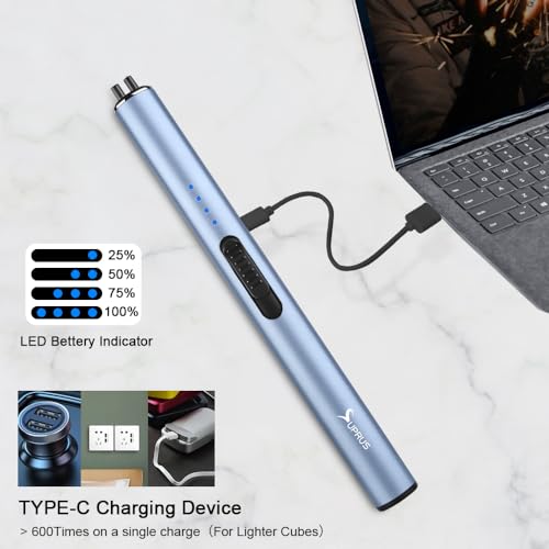 SUPRUS USB Rechargeable Flameless Windproof Lighter with Safety Lock 3 Pack - Blue