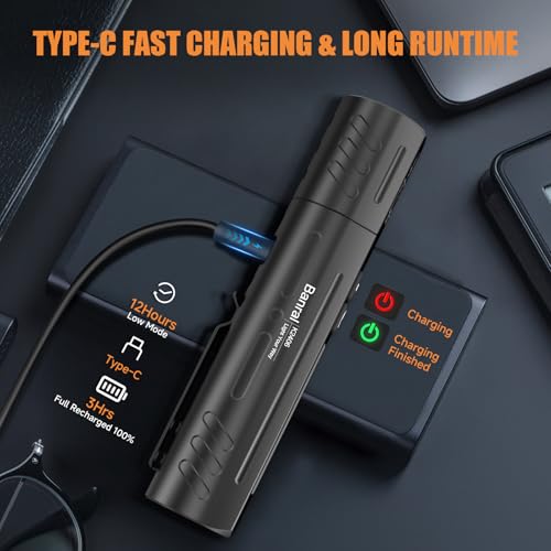 Banral Rechargeable Magnetic Small Flashlights High Lumens - Super Bright Powerful LED Tactical USB C Flashlight, 8 Modes, Dual Button Waterproof Pocket Flash Light for Emergency, Car (2, Black)