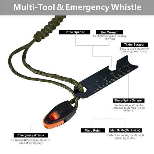 Fire Starter Survival Tool, 5/16" Ferro Rod with Paracord Lanyard, Multi-Tool Striker and Wooden Handle, Flint and Steel Fire Starter Kit for Your Hiking, Backpacking and Camping Essentials