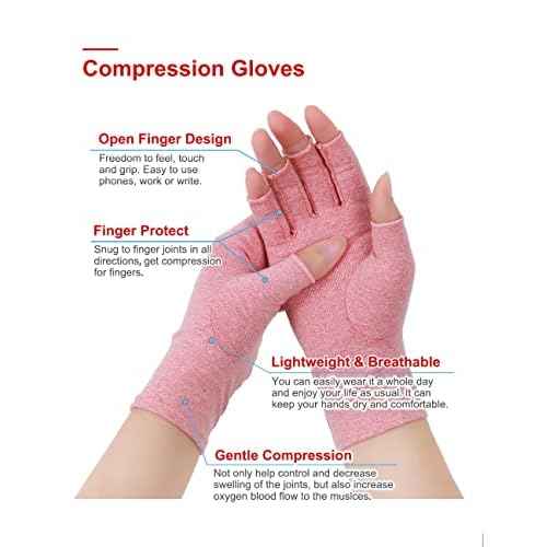 Donfri 1 Pair Arthritis Gloves for Women Men for Pain,Compression Gloves Fingerless Gloves Hand Pain Relief Raynauds Typing Gaming (Pink,M)