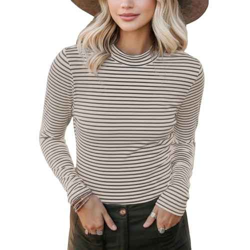 PrinStory Womens Tops Long Sleeve Shirts Slim Fit Business Dressy Casual Pullover Tee for 2025 Trendy