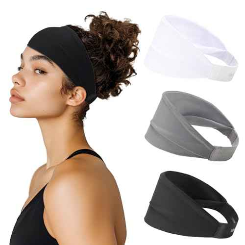Sweat Absorb Headband for Men & Women, Athletic Headband for Running Yoga Workout, Wide Fashion Headband for Daily, 4" Width, Soft & Strechy, Non Slip Silione, 3 Colors in Pack