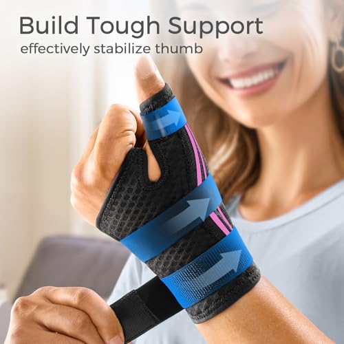 FREETOO Ergonomical Thumb Brace Right Hand or Left Hand for Arthritis Pain and Support, Thumb Splint for Trigger Thumb, Thumb Support for De Quervains Tenosynovitis, Fits Palm 7.5''-8.5'' S/M Pink