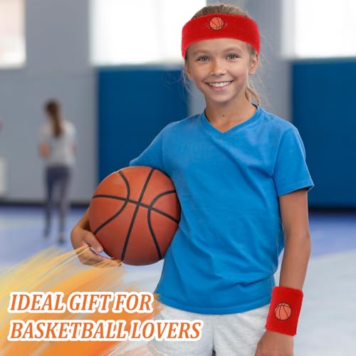 6 Pcs Sweatband Set, Including 4 Moisture Wicking Athletic Wristband and 2 Headbands Wrist Sweatband Sports Terry Cloth Sweat Absorbing Head Band for Workout for Kids Teens