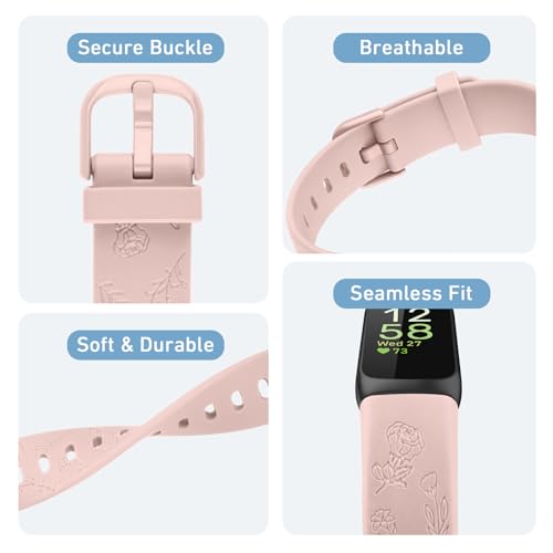 Silicone Floral Engraved Fitbit Inspire 3 Replacement Wristband for Women Men