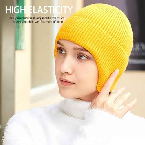 Winter Beanie Hats for Men Outdoor Stretchy Knit Ski Caps with Earflap Windproof