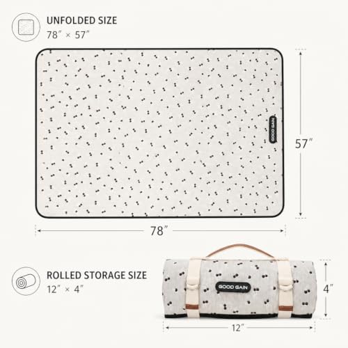 Oversized Waterproof Picnic Blanket with Carry Strap - Brown Flower 78"x57"