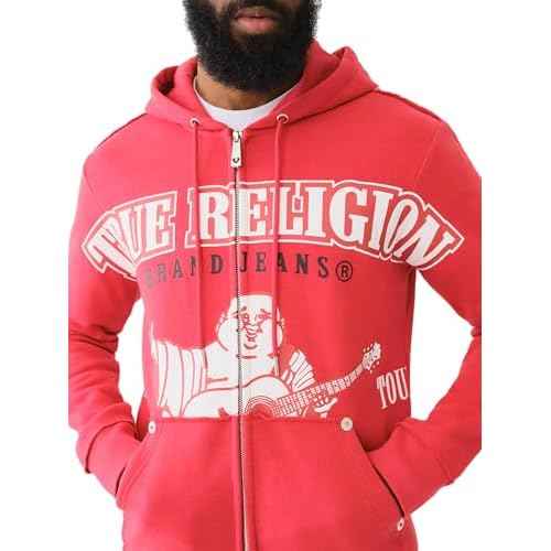 True Religion Men's Raw Exaggerated Icon Zip Up Hoodie