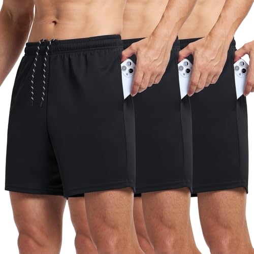 Men's Athletic Shorts 3 Pack - Medium Black Quick Dry Workout Gym Shorts