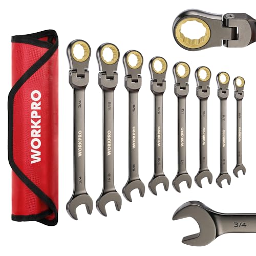WORKPRO 8-Piece Ratcheting Combination Wrench Set SAE Nickel Plated - Durable & Versatile