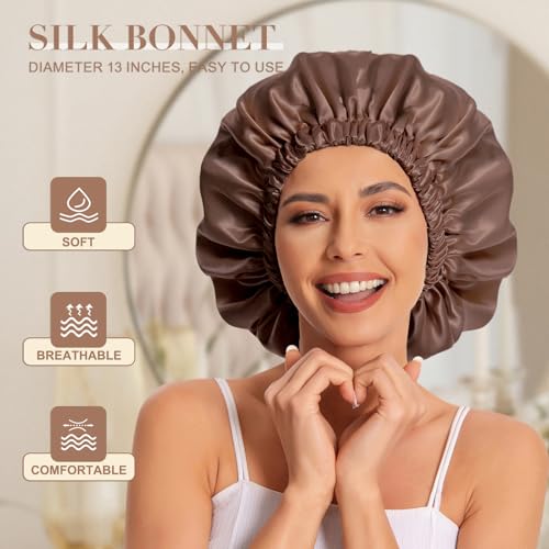 Brown Satin Bonnet for Sleeping - Double Layer Curly Hair Cap - Soft & Comfortable