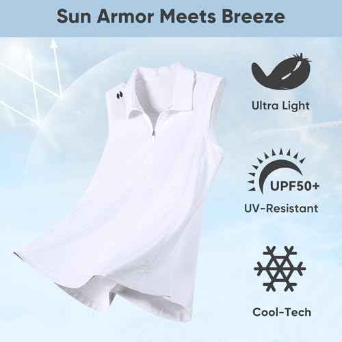 HOTSUIT Womens Golf Shirt Sleeveless Collared Golf Clothes Polo Shirts Quick Dry Lightweight V Neck UPF 50+