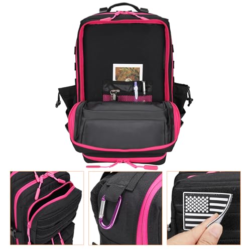 Tactical Military Backpack Small Travel Pack with Bottle Holder - Black Neon Pink