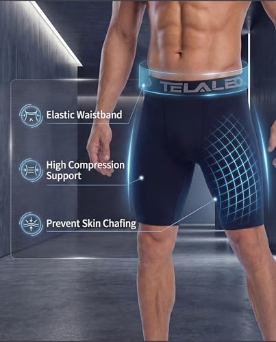 Men's Compression Shorts Spandex Athletic Underwear Boxer Briefs - Medium Black (6pcs)