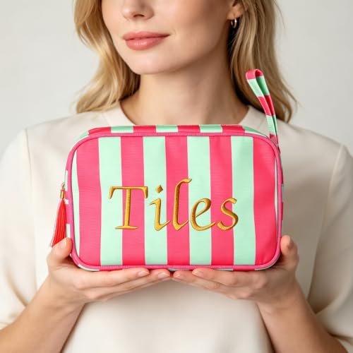 Hot Pink & Mint Mahjong Tile Bag with Handle - Embroidered Design & Plush Interior