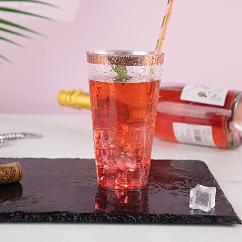 16 oz Rose Gold Plastic Cups - Disposable Tumblers for Weddings & Parties - RoseGold Variation