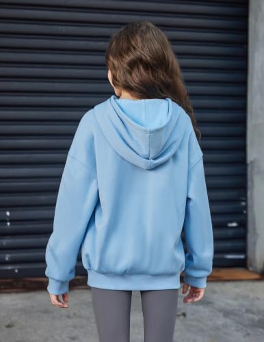 Girls Oversized Fleece Hoodie - Light Blue, 13-14 Years, Casual Pullover Sweatshirt