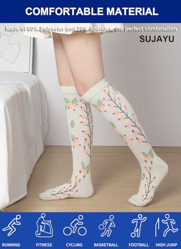 Men Women Knee High Compression Socks 15-20mmHg Support S/M Flowers